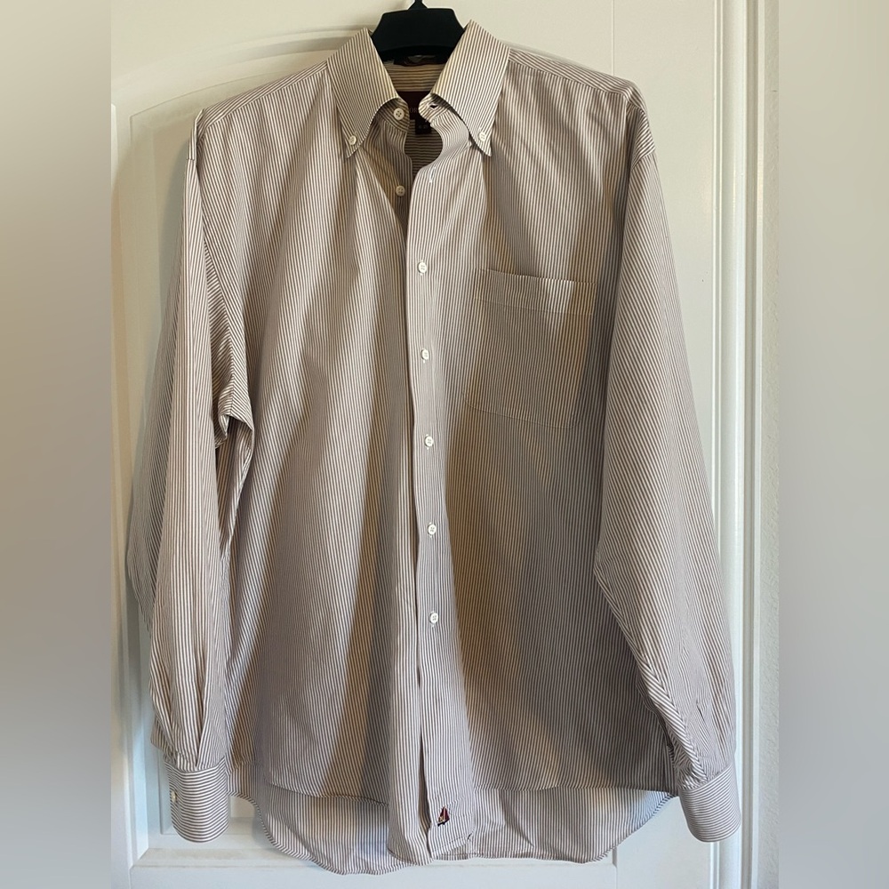 Vintage Nordstrom Brown and White Striped Dress Shirt